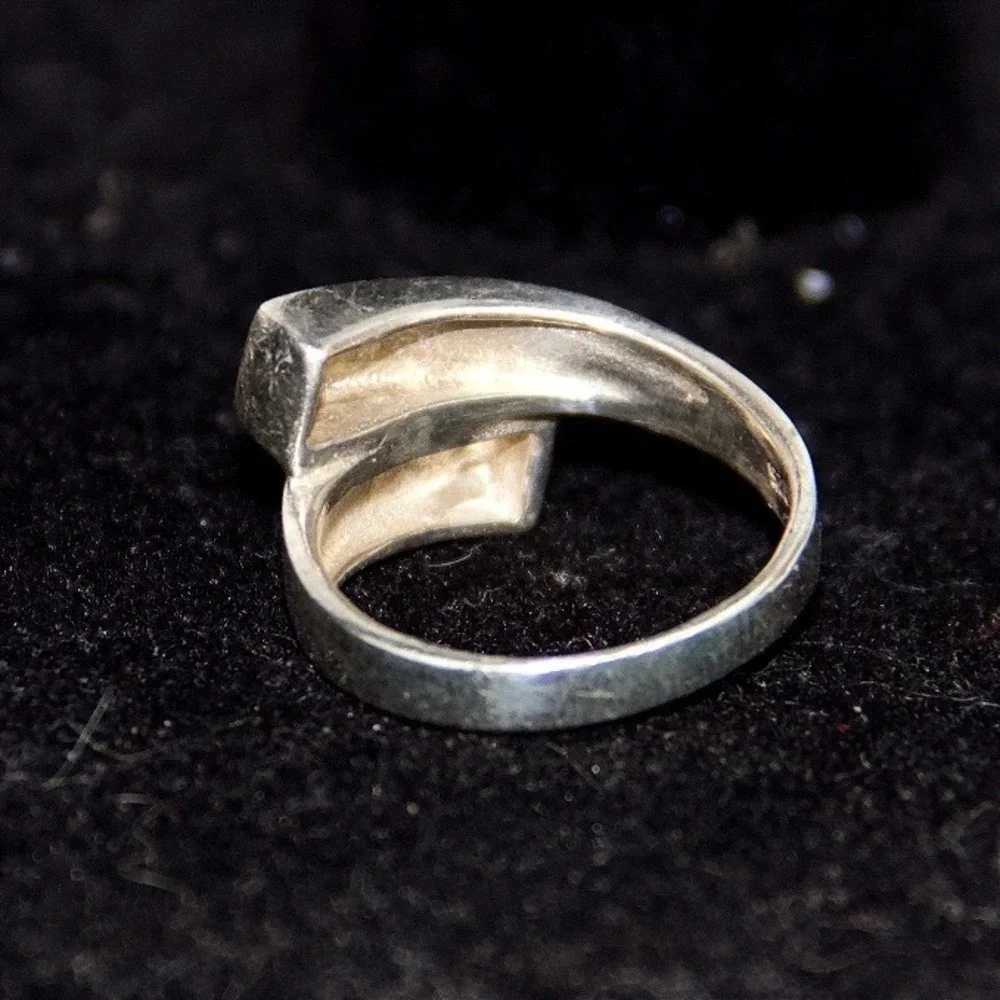 Modernist Sterling‎ Silver 925 Geometric Bypass Bar Ring Size 5.5 Minimalist